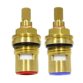 Huashan Replacement Brass Ceramic Disc Stem Cartridge Faucet Valve Quarter Turn 1/2" X 53mm x 12mm spline length 20 teeth(PAIR Hot & Cold)