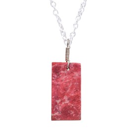 GEMKORA Real Thulite Raw Crystal Pendant Necklace, Natural Gemstone, Flat Bars, Rough Crystal, Healing Stone, Gift for Women Jewellery Length 18 inch