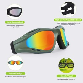 Suxible Dog Goggles for Medium Large Breed, UV Protection Large Dog Sunglasses with Sponge Pad and Adjustable Strap, Waterproof Anti-Fog Goggles for Dogs Sun Glasses Windproof Glasses-Green+Red