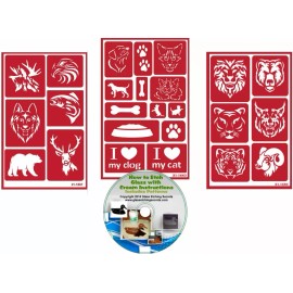 Glass Etching Secrets Domestic & Wild Animal Stencils, Reusable - 3 Pack Dog, Cat, Deer, Elk, Wild Cat