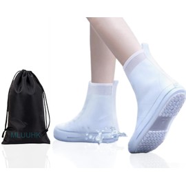 MLUUHK Waterproof Shoe Covers, Reusable Shoe Covers Non-Slip Shoes Boots for Outdoor Cycling Camping Fishing Travel (White, M)