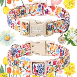Unique style paws Dog Collar with Quick Release Cotton Colourful Flower Collar Gift Durable Cute Collar for Small, Medium and Large Male and Female Dogs
