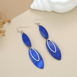 Aenu Fashion Geometric Elegant Drop Earrings for women Long Boho Multicolor Light Weight Double Oval Shell Beaded Earrings Dangling (Blue)