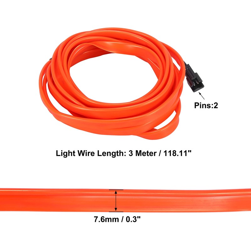 X AUTOHAUX 3 Meter/10ft Interior USB Neon EL Wire String