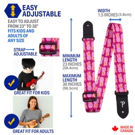Perris Leathers FWS15-7128 Nylon Ukulele Strap - 1.5", Purple Pineapples
