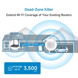 U-SPEED AC1200 WiFi Extender Booster Signal Repeater, 4 FEMs Independent Signal Amplifier Coverage Up to 3500 sq.ft. and 50 Devices, Dual-Band 1200Mbps Signal Extension with WAN/LAN RJ45 Ethernet Port