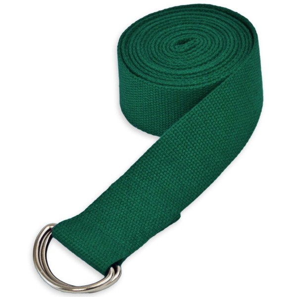 YogaAccessories 8' D-Ring Buckle Cotton Yoga Strap - Green