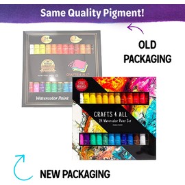 Crafts 4 ALL Watercolour Paint Set - 24 Pack of Premium Quality Watercolours for Kids, Artists, Students, and Beginners – Vibrant Paints w/ 3 Bonus Water Colour Paintbrushes