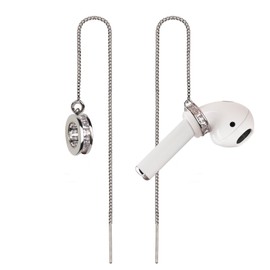 Aomufid Anti-Lost Earrings Wireless Earphone Holder chain strap Compatible for Airpods pro 2 1 & Airpods 1 2 3 (Silver Zircon Round)
