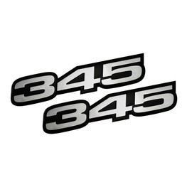 2X (Pair/Set) VMS Racing 345 Silver on Black Highly Polished Aluminum Emblems