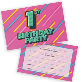1st Birthday Party Invitations Kids - Funky Colours 36 Pack - Childrens Birthday Invitations for Boys/Girls A6 Bday Party Invites Invitation Cards with Folding Envelopes