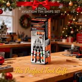 HORUSDY 3 Pack Aviation Tin Snips Set, 10 Inch Metal Straight Cut, Left Cut, Right Cut for Cut Sheet Metal, Chrome Vanadium Steel