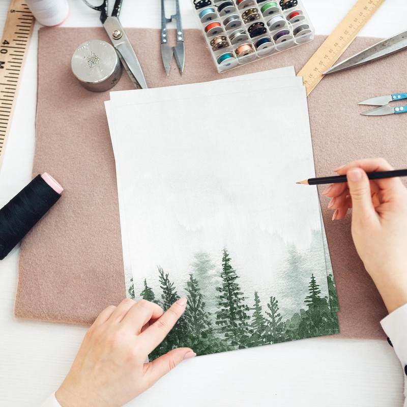 60 Sheet Forest Stationery Letterhead Paper Watercolor Forest Writing Paper