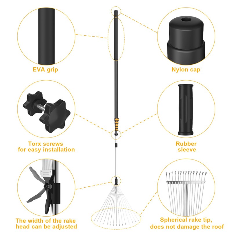 FIXM Telescoping Roof and Yard Rake 7-31 FT, Dual Use