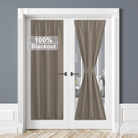 RYB HOME 100% Blackout Door Curtain Lightweight Portable and Easy to Install, Fully Room Darkening Privacy for French Door Kitchen Sidelight Window, W 25 x L 72, Mocha, 1 Panel