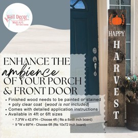 Vinyl Art Decal - Vertical Welcome Decal Lettering - Fall Autumn Vertical Happy Harvest Vinyl Sticker - Decal Sticker for Tall Wood Sign - DIY Front Door Decor, 2-Color, 4ft or 6ft