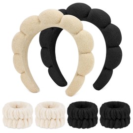 WHAVEL 6PCS Terry Cloth Spa Headband and Wristband Set, Makeup Headband Puffy Sponge Headband Face Wash Headband Hair Band Wrist Towels for Washing Face Women Girls