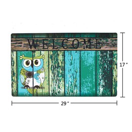 Welcome Doormat, Entrance Mat Floor Mat Rug for Indoor Outdoor Front Door with Non-Slip Rubber Backing, Printing Door Mat with Owl Pattern, 17''WX29''L (Green)