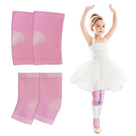 Domaste 2 Pairs Kids Compression Knee Braces and Ankle Supports, Children Non Slip Brace for Boys, Girls, Dance, Pickleball(Pink Cherub, M)