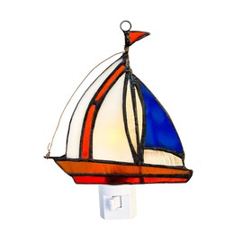 WKINGDIY Tiffany stained glass Sailing boat night light WKD1005 (Blue),Sailing night light, Tiffany glass