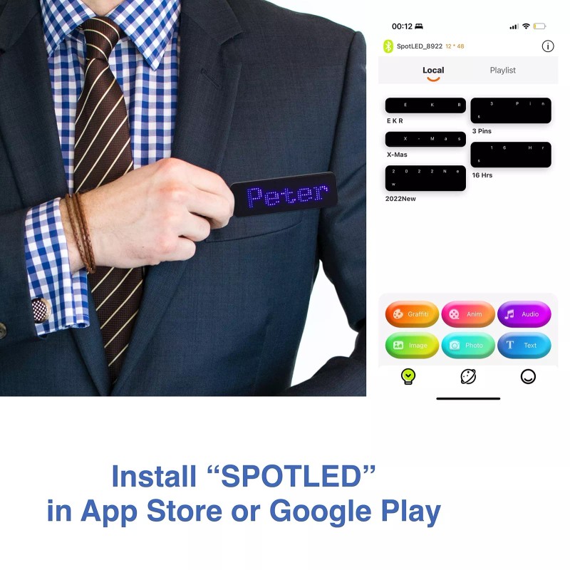 VBLab Wireless Bluetooth LED Name Badge Upgraded Rechargeable Name Tag