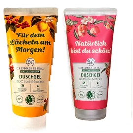 Dresdner Essenz Shower Gel Organic Lemon & Guarana and Organic Almond & Peach 2 x 200 ml Pack of 2