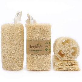 Natural Vietnamese Loofah Sponge, 100% Plant-Based Luffa Exfoliating Body Scrubber for Shower, Multi-Functional for Kitchen, Ideal for Men & Women, Spa & for Pet (6 Pack)