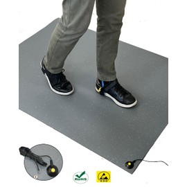 Groundhug by Scientific Americas - ESD Anti Static Floor Mat with Grounding Cable - Heat Resistant Soldering Mat - 0.08" Thick, Dual Layer Rubber - 4' x 3', Gray Speckled