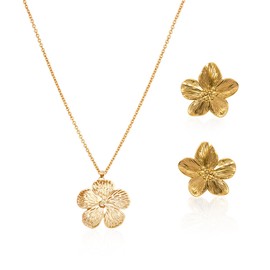 1 Pair Of Palace Style Earrings, 1 Necklace, Flower Earrings, Gold Earrings, Women'S Gold Earrings, Flower Jewelry