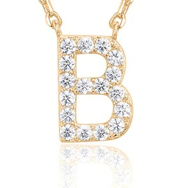 PAVOI 14K Yellow Gold Plated Cubic Zirconia Initial Necklace | Letter Necklaces for Women | B Initial