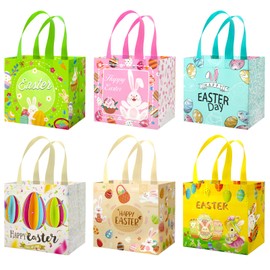 12Pcs Easter Gift Bags Reusable Easter Tote Bags with Handles Multifunctional Non-Woven Easter Bags for Gifts Wrapping, Egg Hunt Game, Easter Party Supplies
