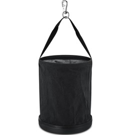 SilTriangle 1 Pack Utility Canvas Tool Bucket 15 x 12 All Purpose Canvas Bucket Bag, Truck Tool Organizer with Plastic Bottom Metal Hook for Store Work Accessory, Load Capacity up to 150 Lbs (Black)