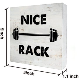 Rustic Nice Rack Fitness Wood Box Sign Funny Gym Wooden Box Sign Farmhouse Home Home Gym Desk Shelf Decor Gym Buddy Gift (5 X 5 Inch)