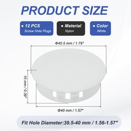 PATIKIL 40mm/1-9/16 Plastic Hole Plugs, 12 Pcs Flush Type Round Plug Snap in Locking Screw Hole Covers Insert End Caps for Furniture Cabinet Kitchen Door Shelves, White