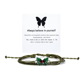 Pingyongchang Butterfly Charm Bracelet Adjustable String Butterfly Friendship Bracelets Cute Hand Woven Colorful Butterfly Charm Bracelets for Women Gifts Jewelry-B Green