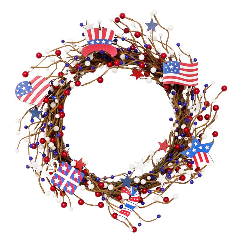 Americana Flag Red Blue Berry White Star Wreath 4th of