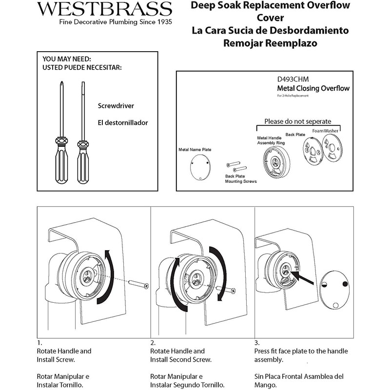 Westbrass D493CHM-06 Universal Patented Deep Soak Round Replacement 2-Hole Bathtub