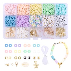 BETESSIN 1800Pcs Polymer Clay Beads Kit, 6mm Flat Pastel Beads with Elastic String for Jewellery Making DIY Bracelets Necklace