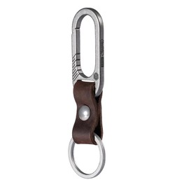 KeyUnity KM02 Titanium Belt Clip Carabiner Leather Keychain Holder with Removable Stainless Steel Key Ring