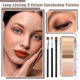 9 Colors Matte Eyeshadow Palette,Brown Nude Eye Shadows Palette,Neutral High Pigmented Makeup Palette with Makeup Brushes,Long Lasting Waterproof Eyeshadow Palette for Eye Makeup(D)