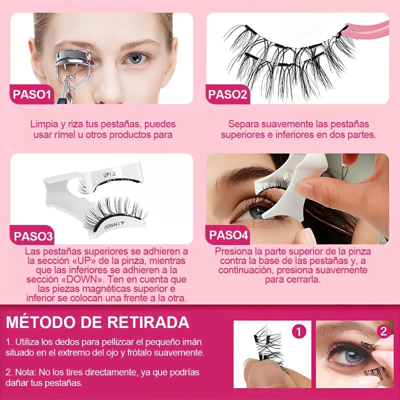 Pestañas Magnéticas Sin Pegamento Con Aplicador 2 Pares Lash