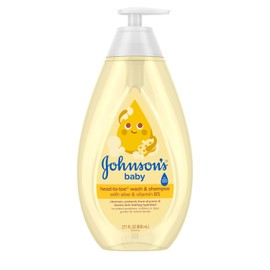 Jabón corporal suave y champú para bebés de la cabeza a los pies de Johnson's que no genera lágrimas, sin sulfatos, jabón de baño hipoalergénico para pieles y cabellos sensibles de bebés, elimina el 99.9% de los gérmenes, 27.1 onzas líquidas.