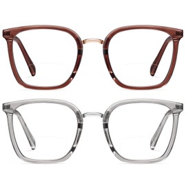 AABV Oversized Square Bifocal Reading Glasses for Women Ladies,Blue Light Blocking Spring Hinges Eyeglasses,Anti UV Ray/Glare/Eyestrain Computer Readers +2.00