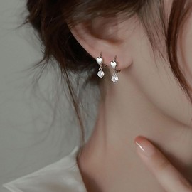 SLUYNZ Sterling Silver Small Heart Hoop Earrings for Women Tiny CZ Heart Hoop Earrings Huggie (A-Silver)