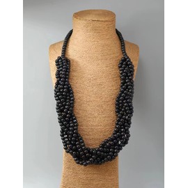 COLORFUL BLING Ethnic Natural Wood Beads Necklace for Men Women Africa Wooden Chain Chunky Strand Necklace Statement Hip Hop Jewelry-twist black