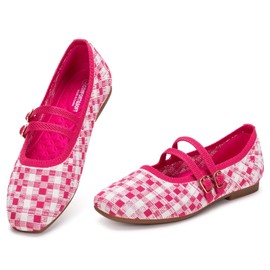 Frank Mully Women's Flats Square Toe Mary Jane Shoes Ballet Flats with Strap Comfortable Slip On Knit Shoes Dressy Casual Pink