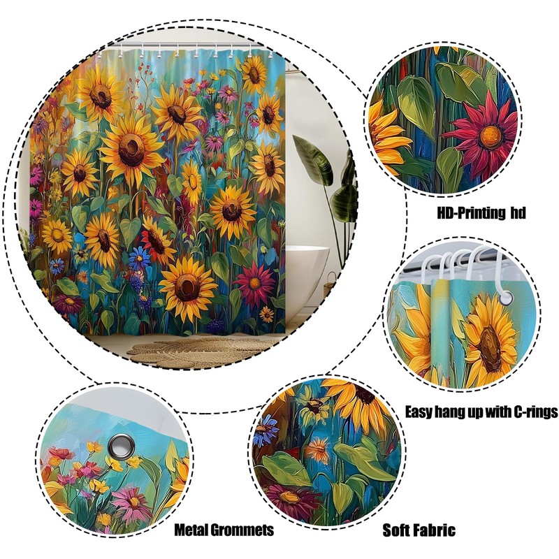 YNFUQANLN Sunflower Shower Curtain Rustic Farmhouse Flower Wildflowers Rustic Plants