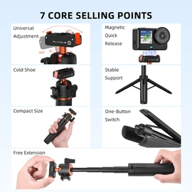 Mini Extension Rod for DJI Osmo Action 6/Osmo Nano Camera Tripod with Magnetic Suction Quick Release Stand, 360° Rotation, Ball Head for Travel, Lightweight, Telescopic, Foldable, Convenient to Carry, Mini Cold Shoe