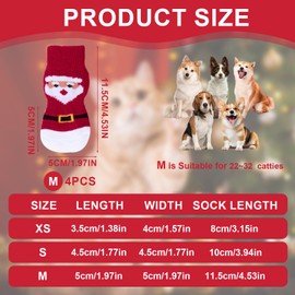 4 Pieces Christmas Dog Socks Paws Stop Licking Santa Anti Slip Dog Grip Socks Paw Protectors Claw Socks Prevent Scratching Strong Traction Prevent Scratching Adjustable Strap for Puppy Dogs Floor (M)
