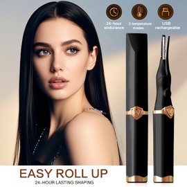 PTOSO Heated Eyelash Curler for Women - 2025 New Electric Eyelash Curler for Instant Glam, Heated Lash Curler - USB Rechargeable 3 Heat Modes Natural Curling 24H Long Lasting Makeup Tool (Gold Black)